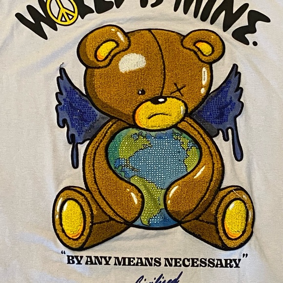 Civilized Mens World Is Mine Tee Chenille Bear w Rhinestone Embellishments / XXL - Picture 10 of 13